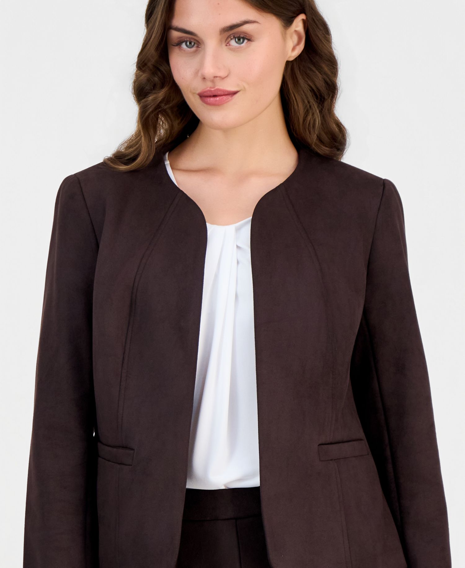Petite Scuba Suede Open-Front Jacket