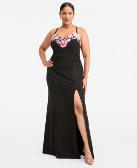 Женское платье Emerald Sundae Plus Size Scuba Body-Con Sequined Embroidery Gown, цвет: Чёрный / Разноцветный
