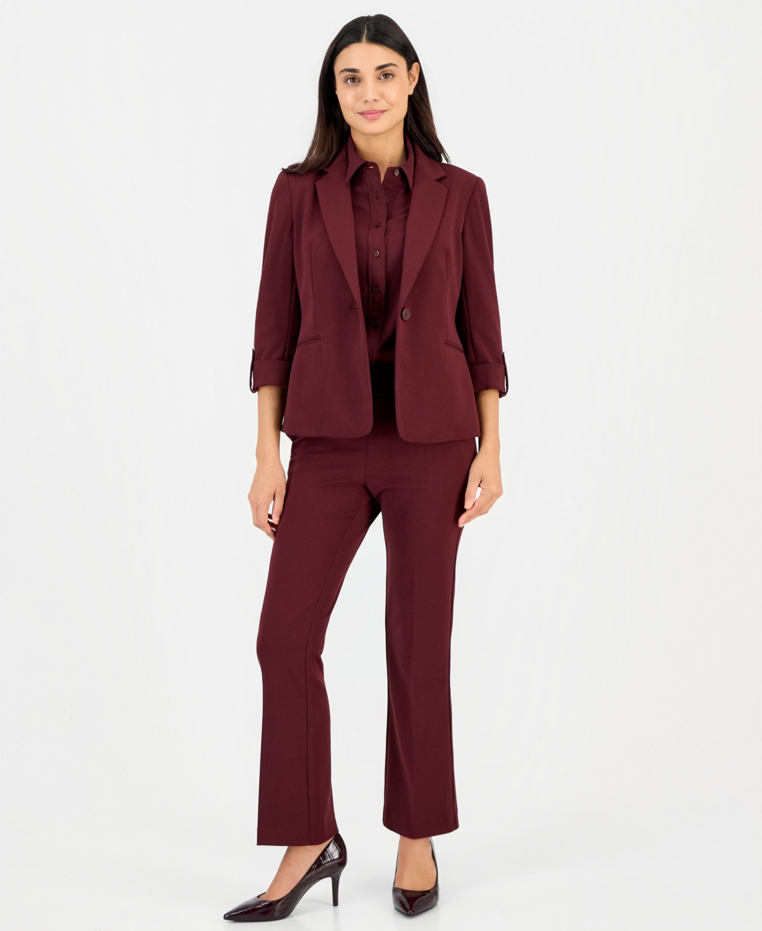 Petite High-Low Long-Sleeve Blouse