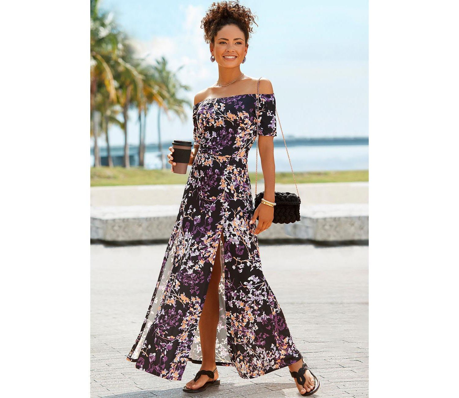 Women's Floral Print Off Shoulder Multiway Maxi Dress