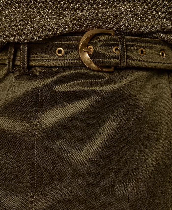 Women's Glazed Cotton Belted Skirt - thumbnail 4