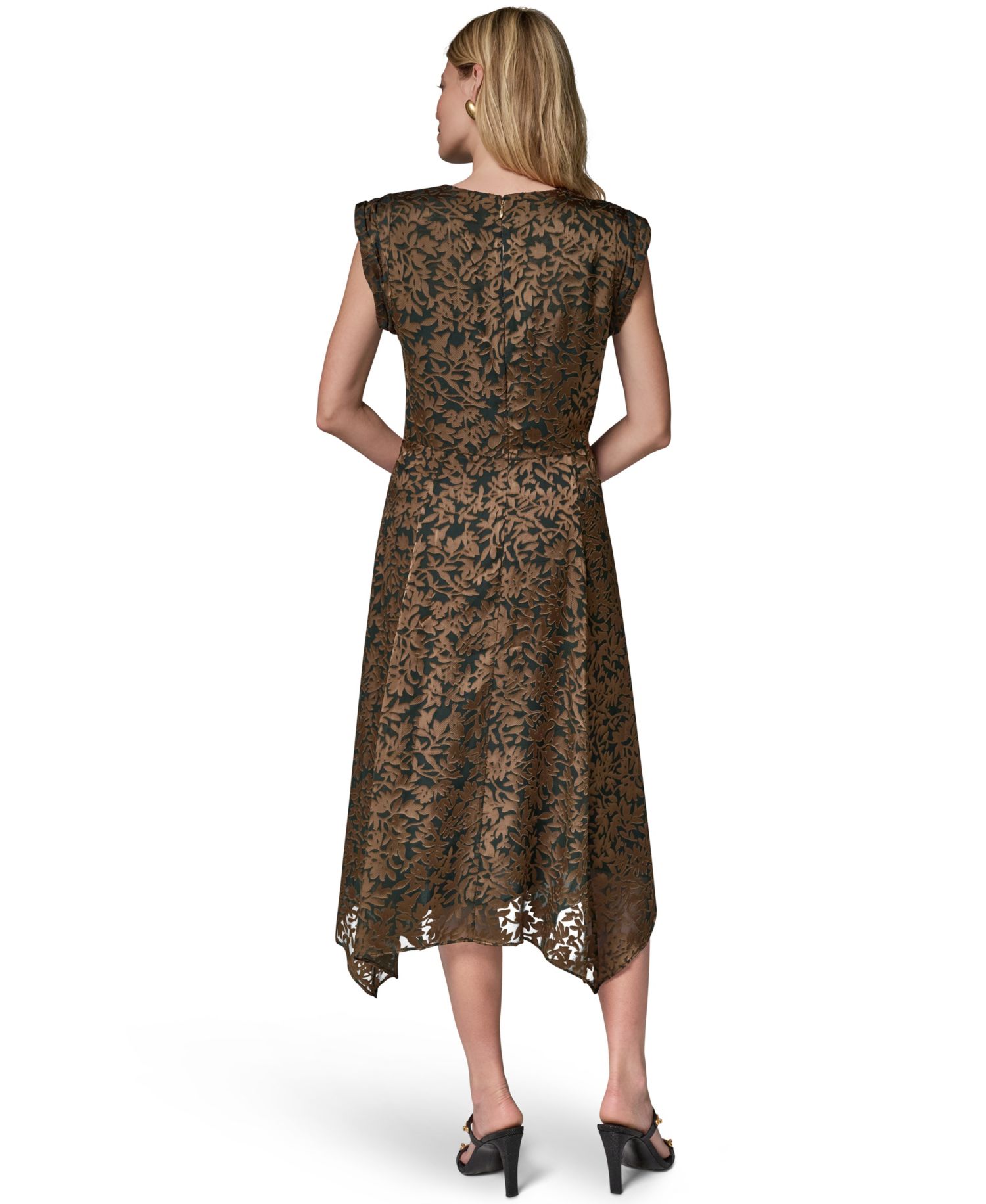 Women's Floral Vine Burnout Cowl Neck Dress