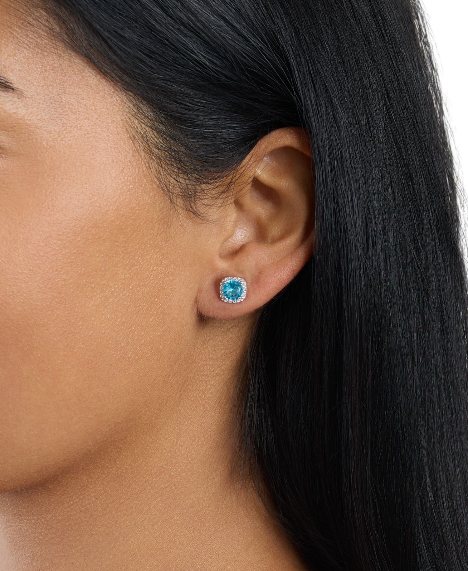 Sterling Silver 6mm Round Crystal with Cubic Zirconia Halo Stud Earrings