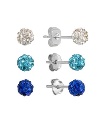 Crystal Pave 4mm Ball Trio Stud Earrings