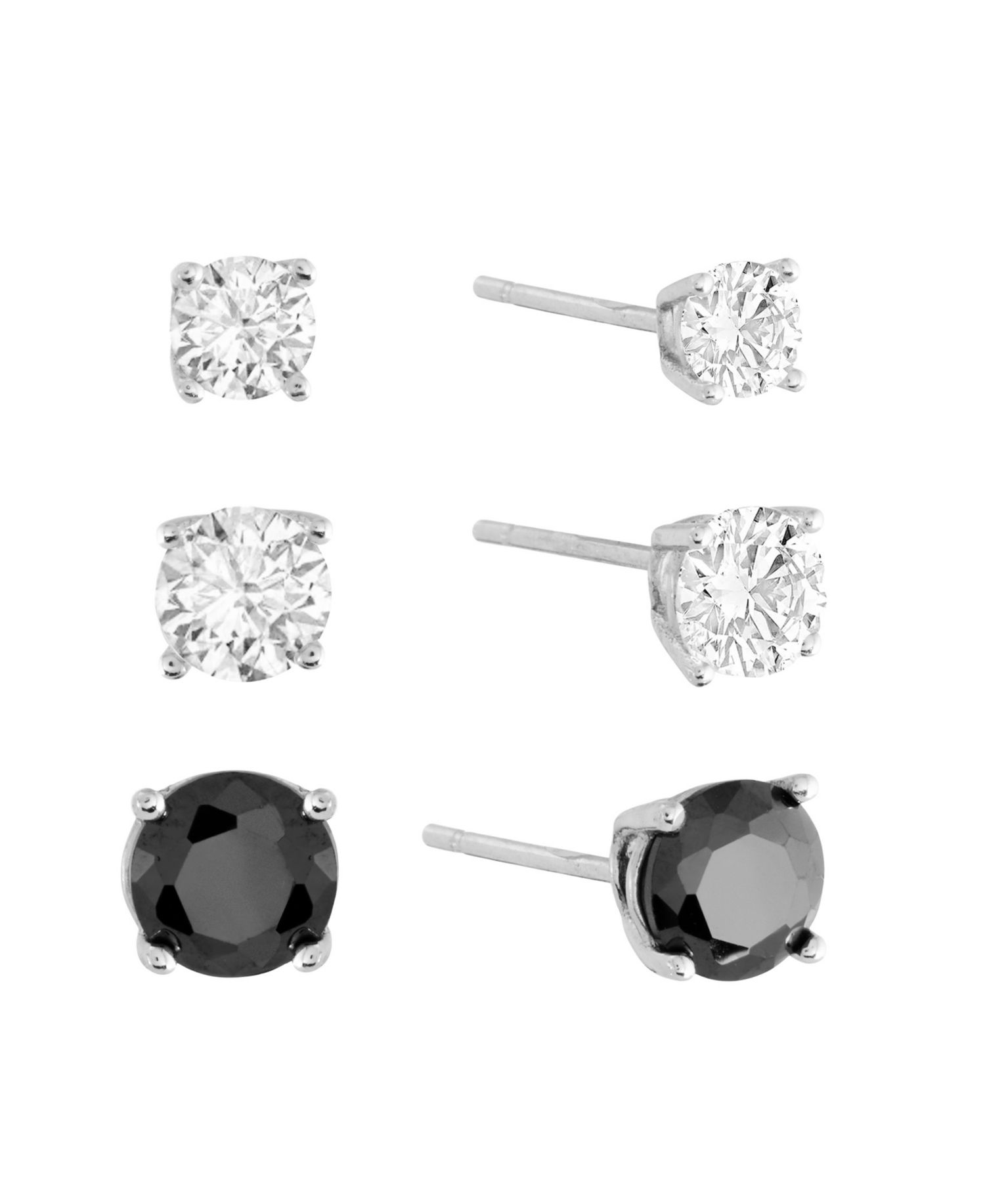 Sterling Silver Cubic Zirconia 4mm/5mm/6mm Stud Earring Set