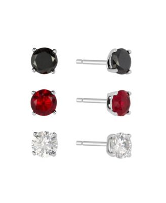 5mm Cubic Zirconia Red, Clear and Black Trio Stud Earrings