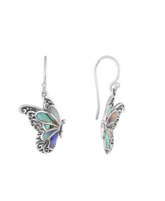 Abalone Imitation Pearl Oxidized Butterfly Drop Earrings