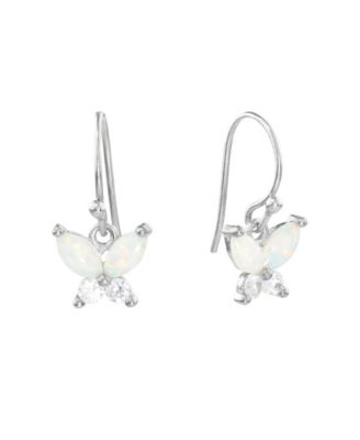 Simulated Opal and White Topaz Butterfly Drop Earrings