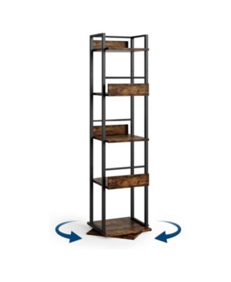 5-Tier Rotating Corner Bookshelf Industrial Storage Wood for Small Space