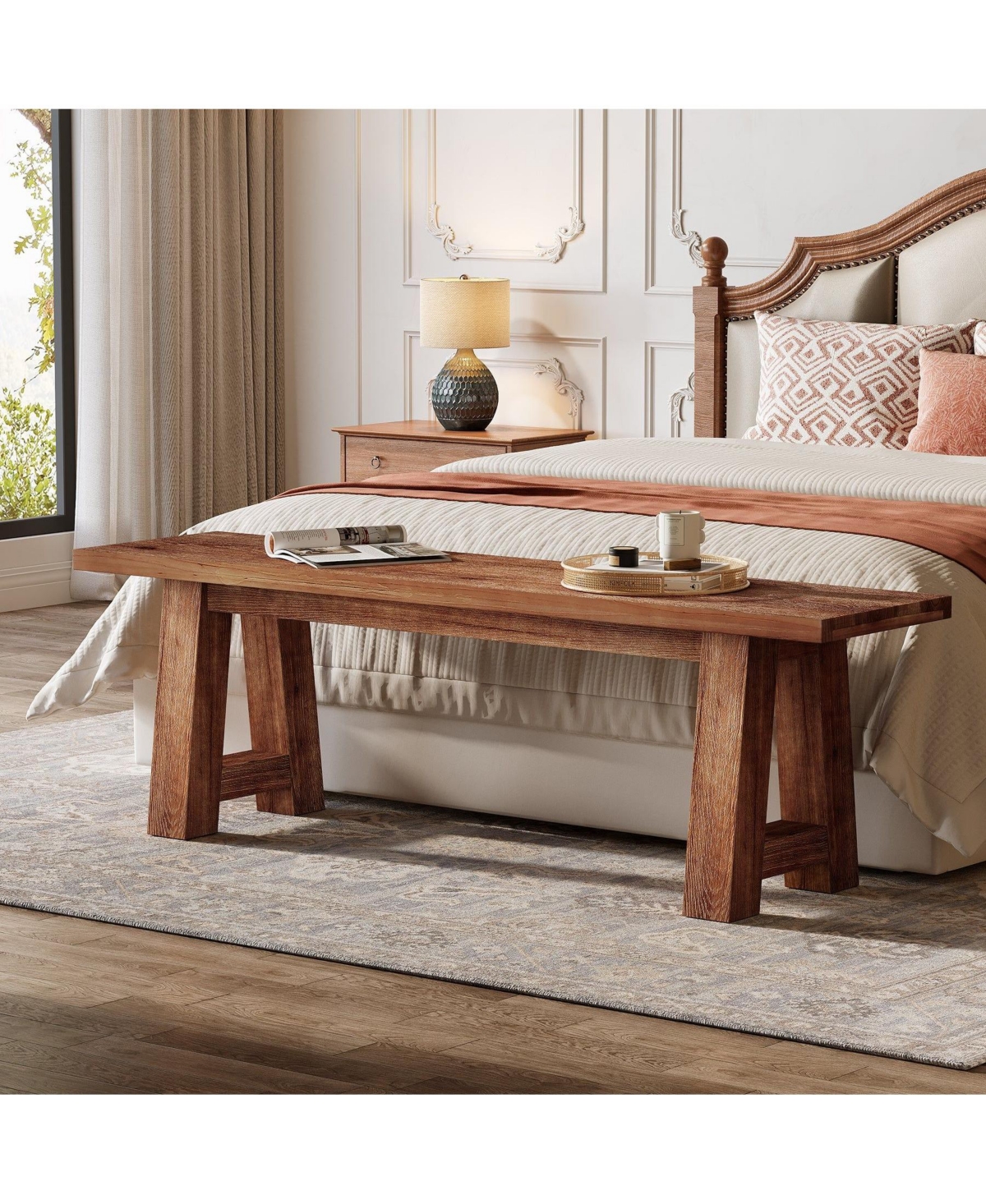 Slickblue Farmhouse Entryway Bench and Shoe Storage Solid Wood