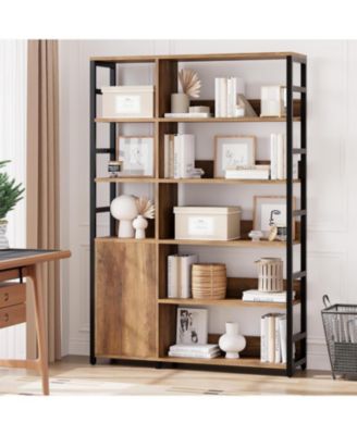 5-Tier Bookshelf with Doors – 71.1" Industrial Display Shelf with Metal Frame, Adjustable Shelf and Protective Rails for Living Room