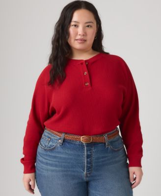Plus Size Lassen Waffle-Knit Button-Up Henley