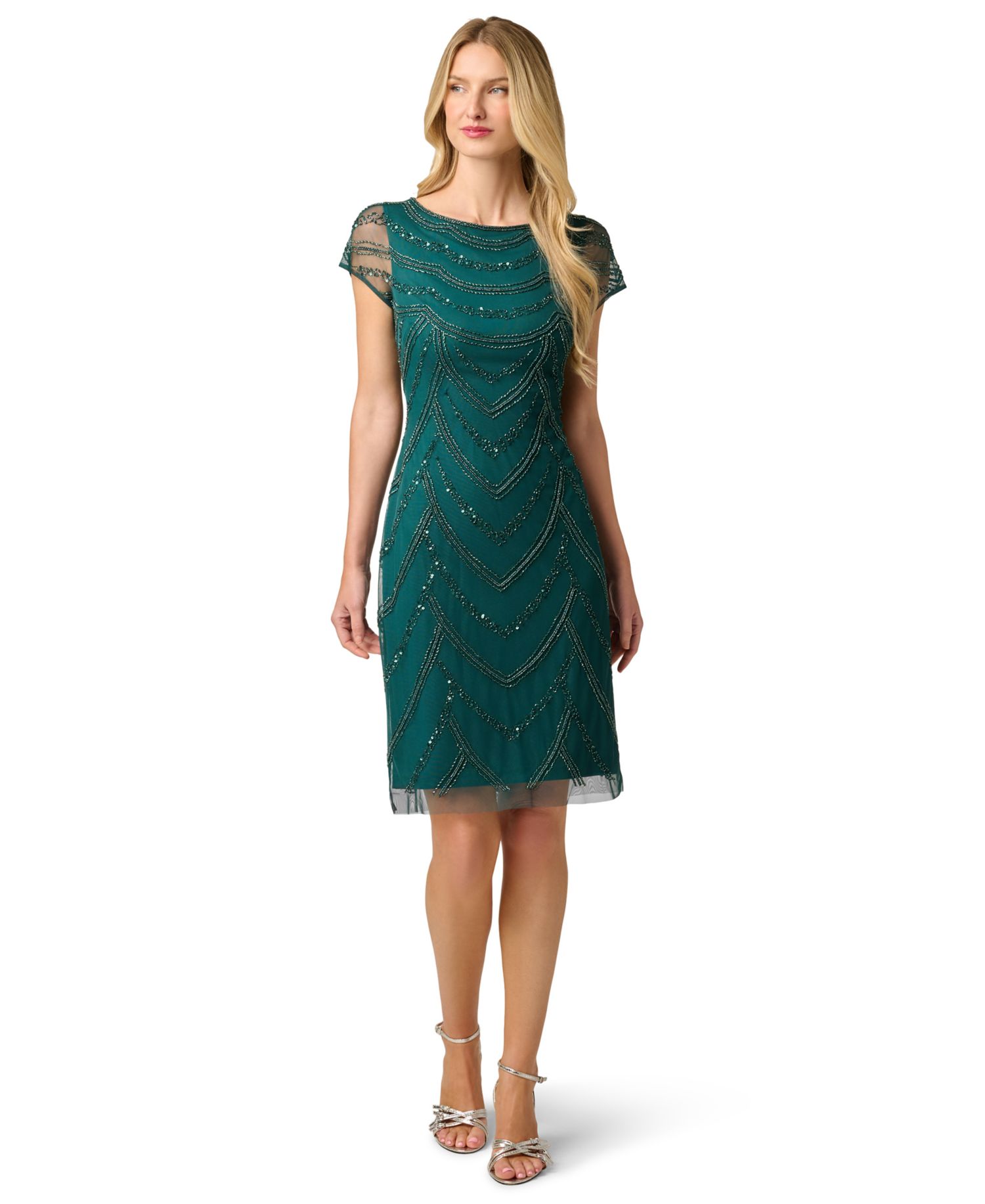 Women's Beaded Cap-Sleeve Sheath Dress