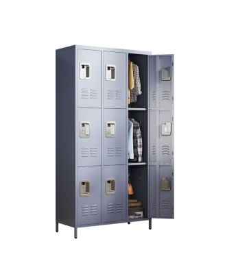 9-Door 72"H Metal Storage Locker Cabinet for Office, School, and Gym