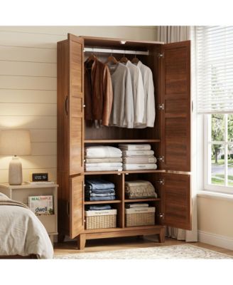 Spacious Modern Wooden Wardrobe, 71"/72" Tall Freestanding Cabinet with 2-4 Doors, 2 Drawers, Adjustable Shelves, Hanging Rod, Organizer