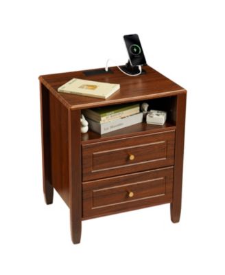 Modern 2-Drawer Nightstand with Charging Station and Open Shelf-A Compact Nightstand for the Bedroom or Living Room