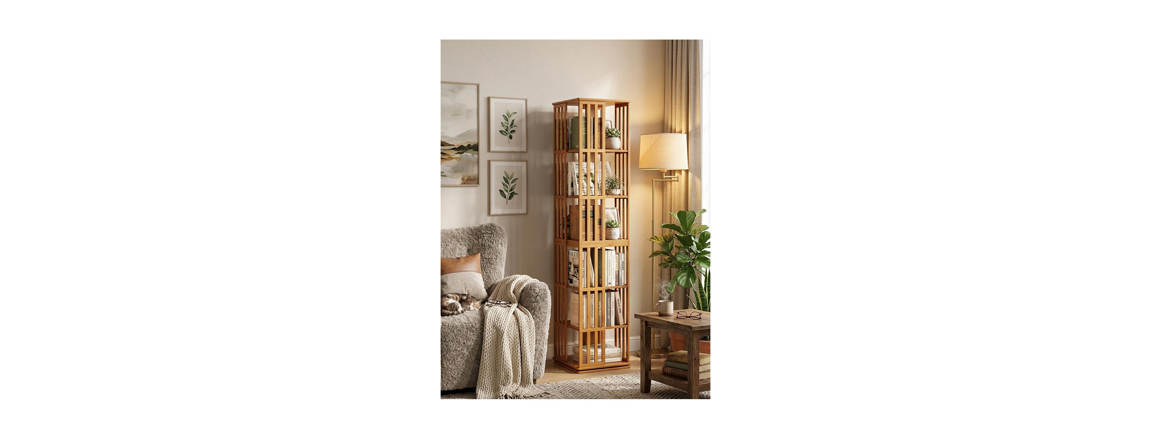Streamdale Furniture 6-Tier 360 Rotating Bamboo Bookshelf Floor Standing Storage Rack
