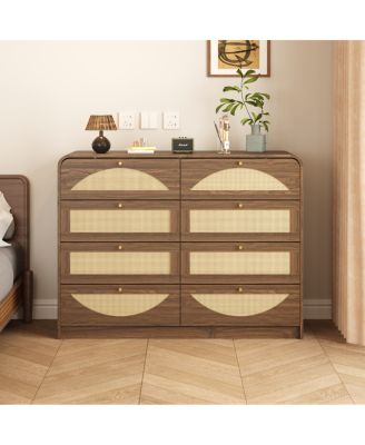 8-Drawer Walnut Dresser with Rattan Front