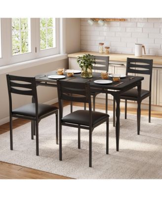 Dining Table Set of 5, Wooden Kitchen Table with Spiral Metal Legs and Cushioned Chairs