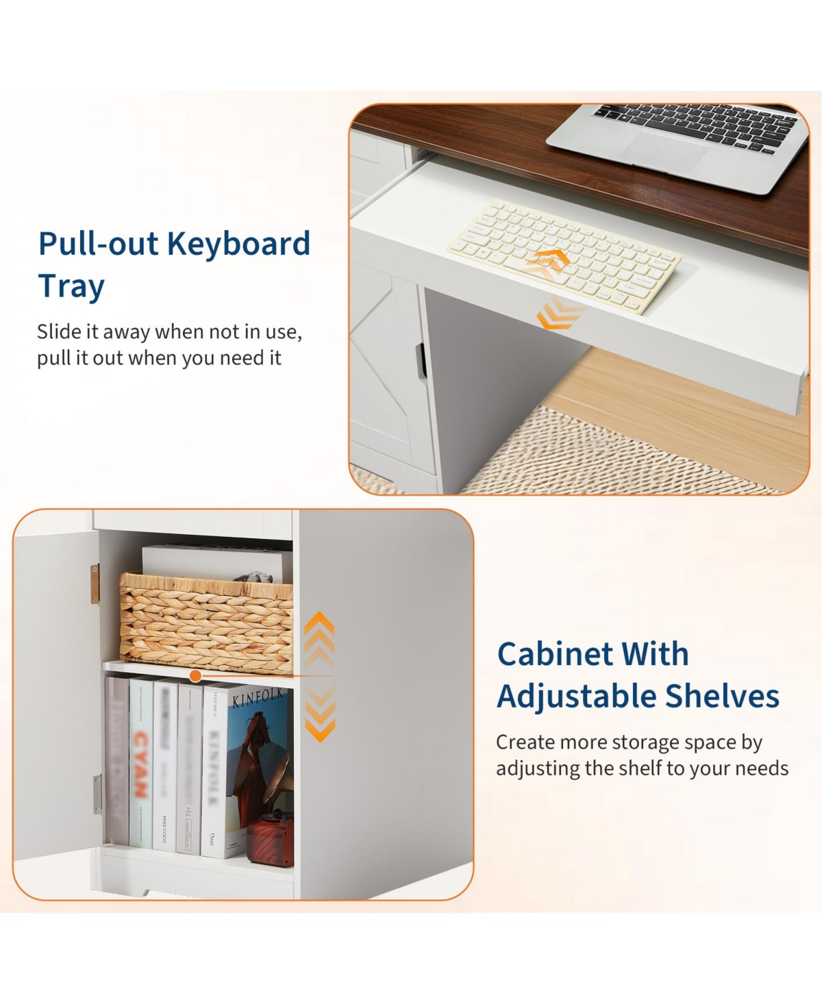 gaomon 59 Inch Office Desk with 4 Drawers, Farmhouse Home Office Desk with Charging Station and Keyboard Tray for Home Office and Studio