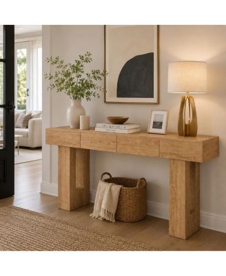 MDF Faux Wood Console Table with Drawer - Hallway Decor, Storage Drawer, Decorative Console, Compact Console Table, and Modern Wood Look.