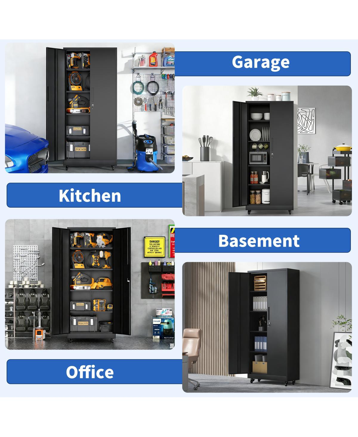 Streamdale Furniture 71" Heavy Duty Rolling Metal Garage Storage Cabinet with 4 Adjustable Shelves
