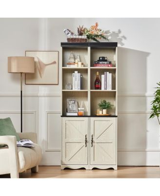 Farmhouse Tall Storage Cabinet with Adjustable Shelves and Barn Door