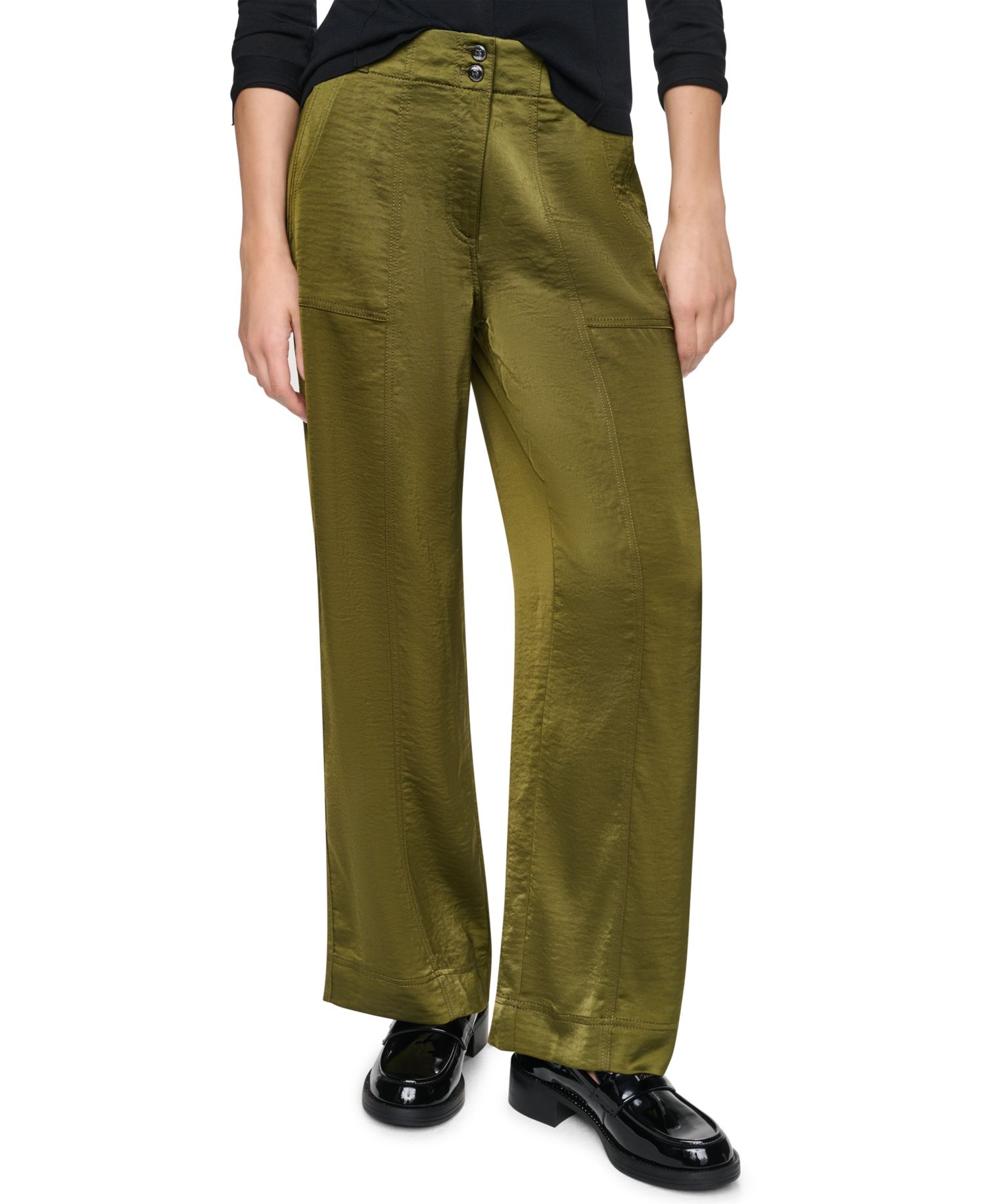 Women's Wide-Leg Double-Button Front Glazed Pants