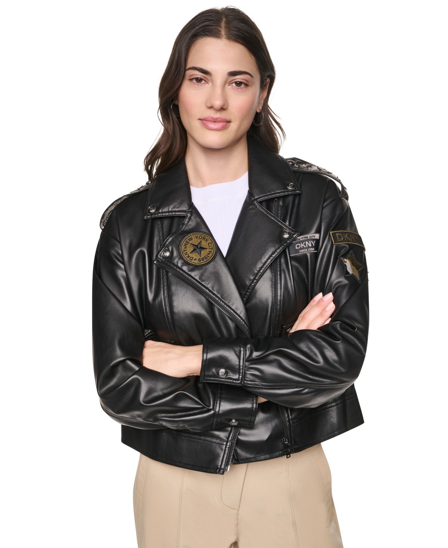 Women's Faux Leather Collared Zip-Front Jacket