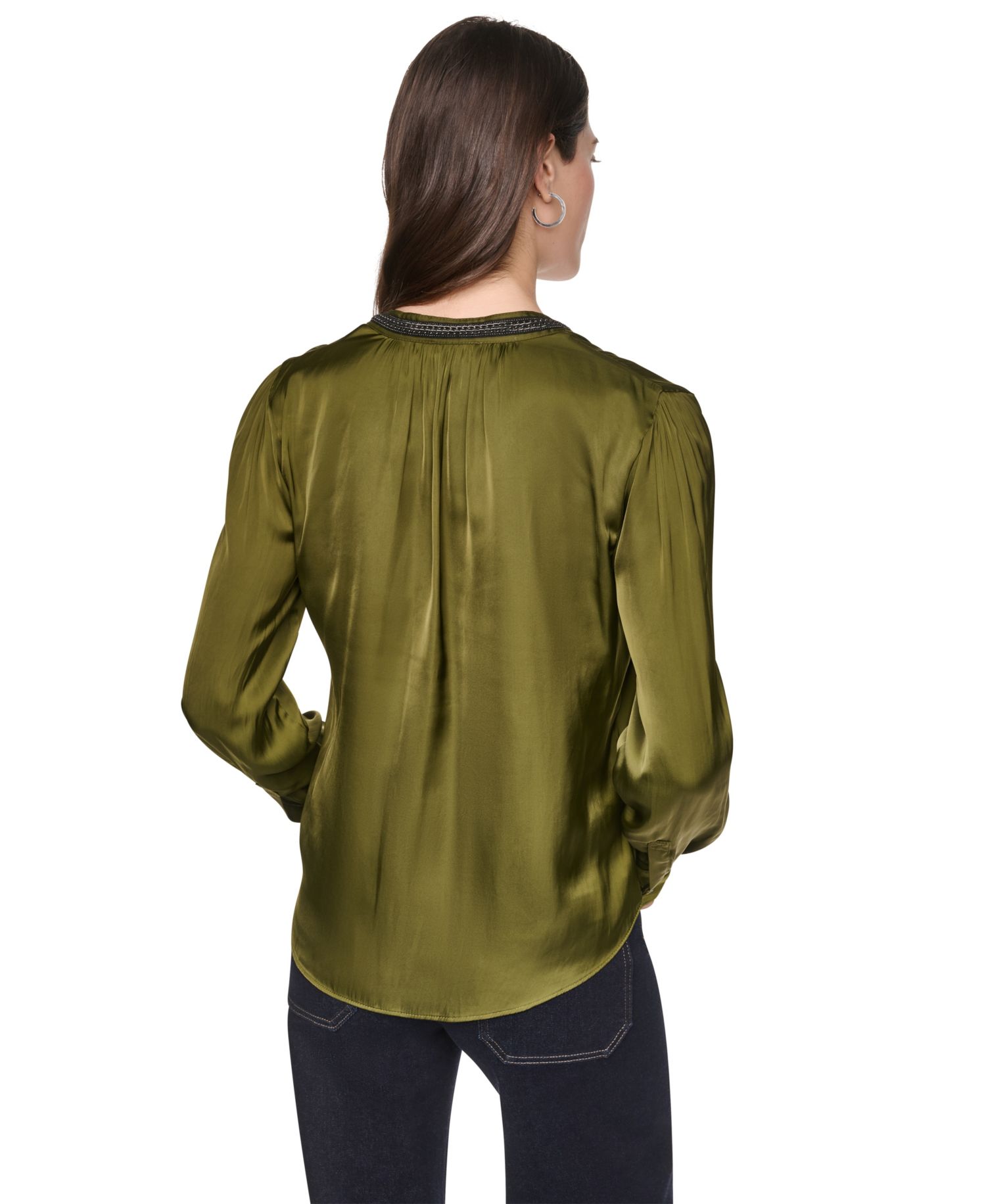 Women's V-Neck Satin Long-Sleeve Top