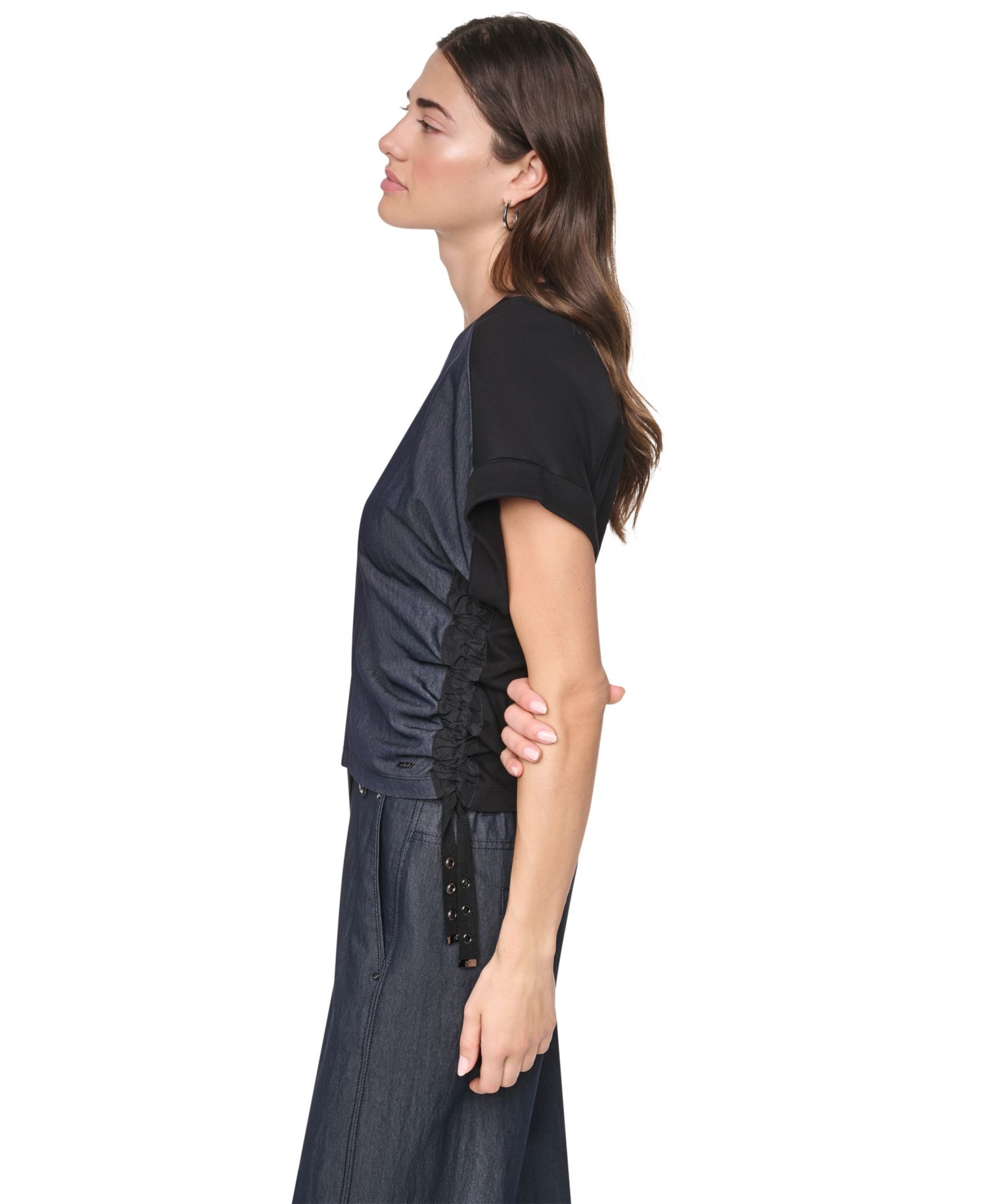 Women's Washed Heavy Cotton Side-Ruched Short-Sleeve Top