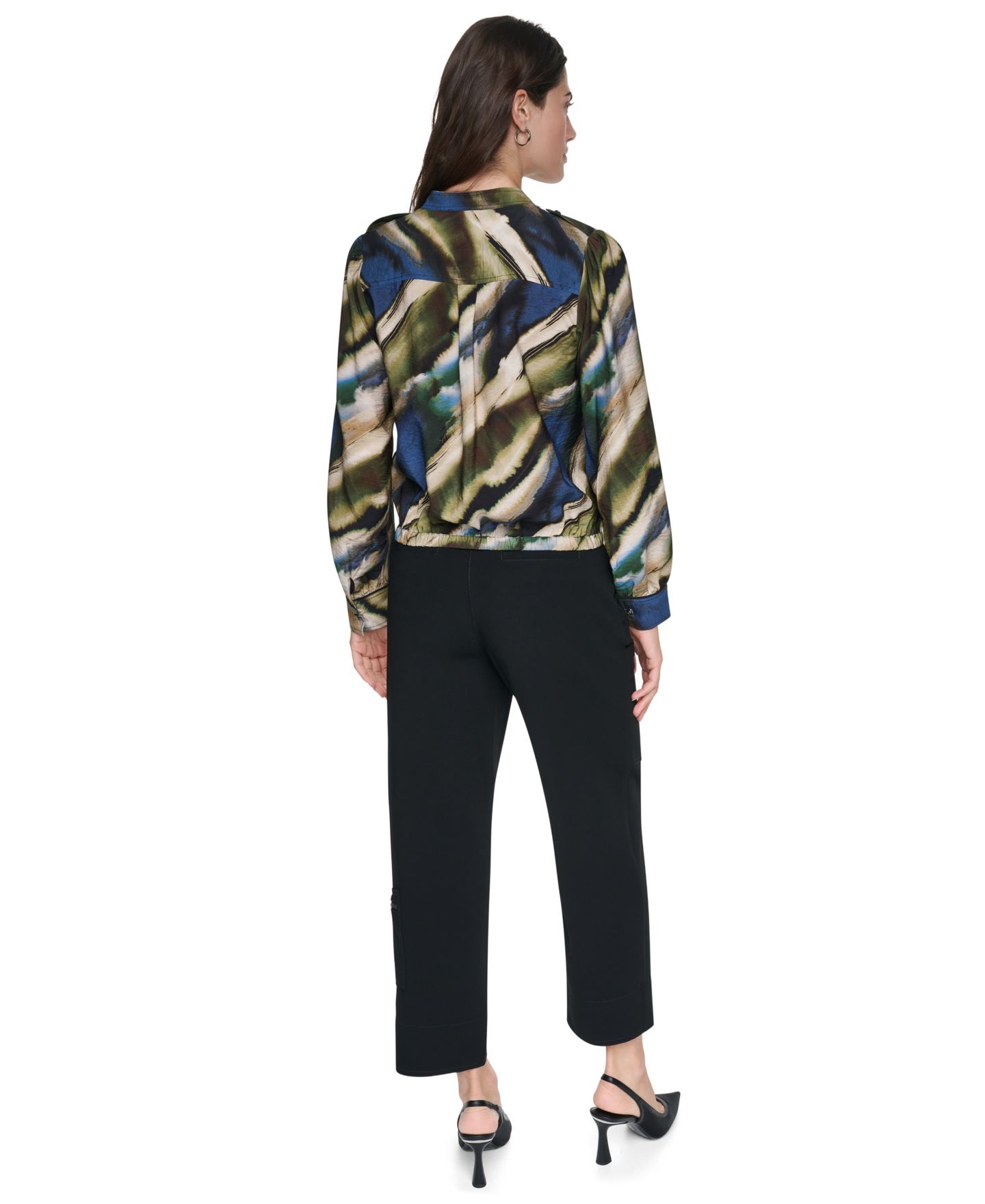 Женская блузка DKNY Printed Surplice V-Neck Long-Sleeve Voile Blouse, цвет: Brushed Riverside — фото 5