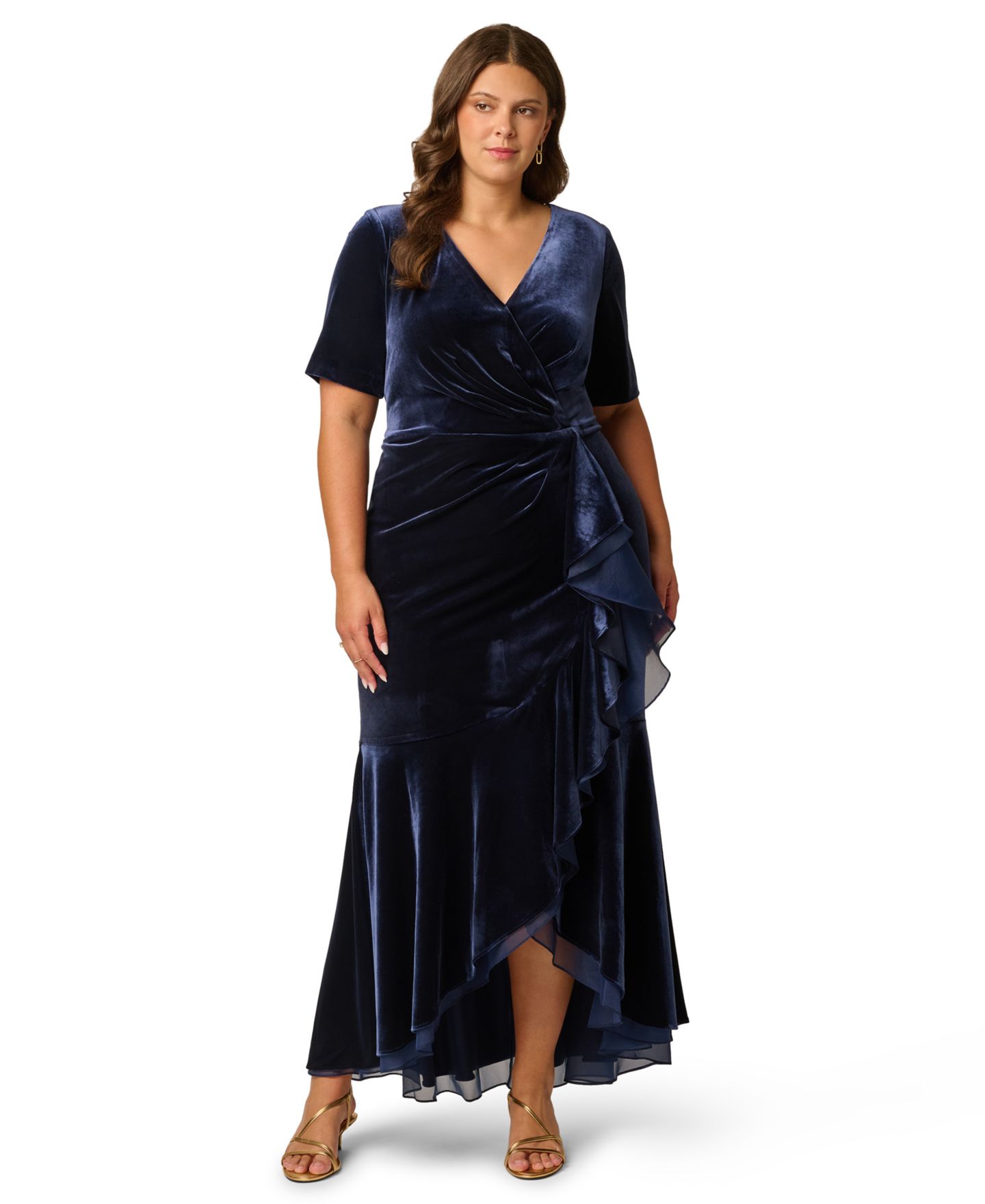 Женское платье Adrianna Papell Plus Size Surplice Neck Fit & Flare, цвет: Тёмно-синий — фото 1