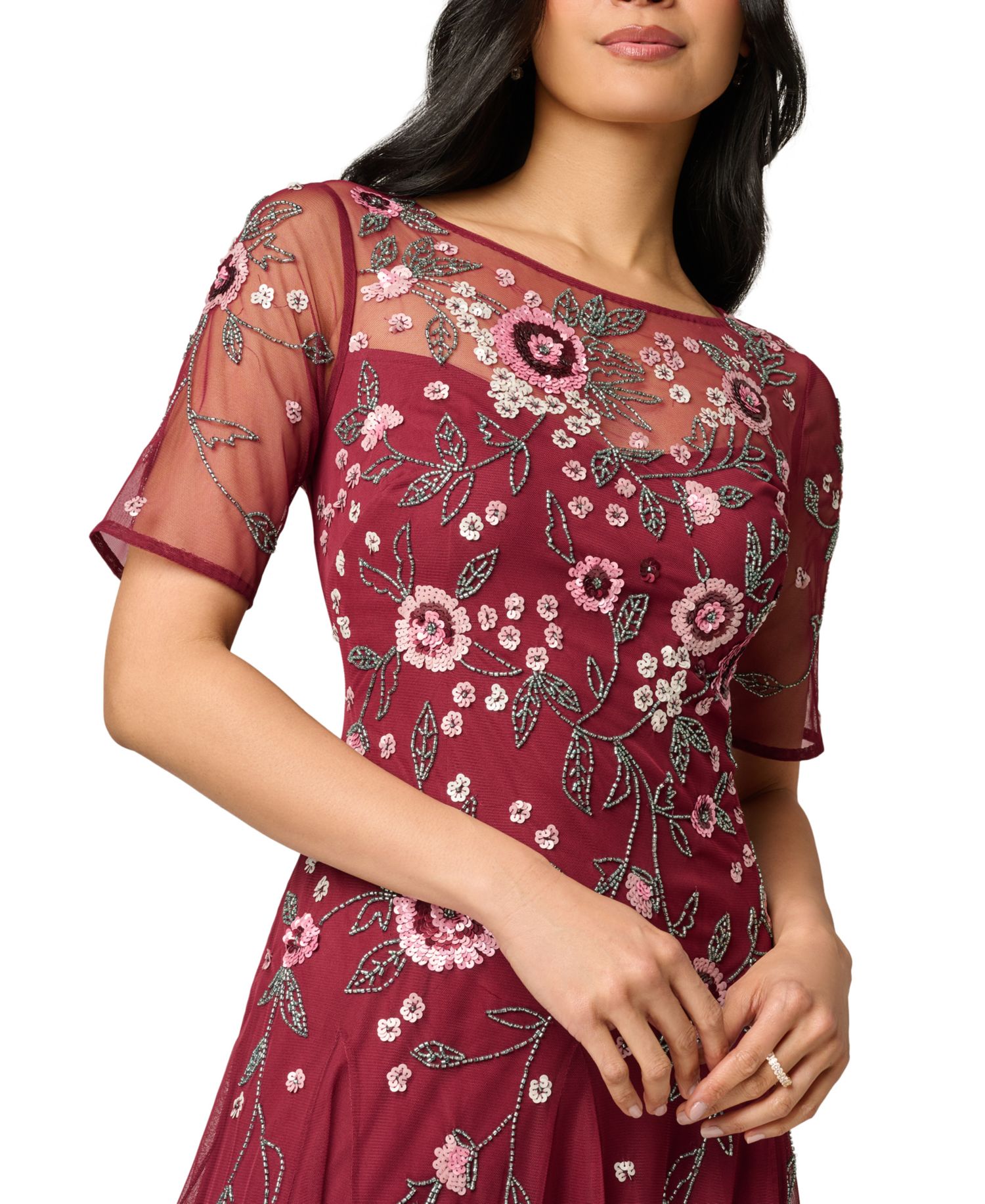 Women's Floral Beaded Midi Dress