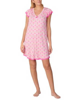 Women's Short Flutter-Sleeve Floral Jersey Chemise