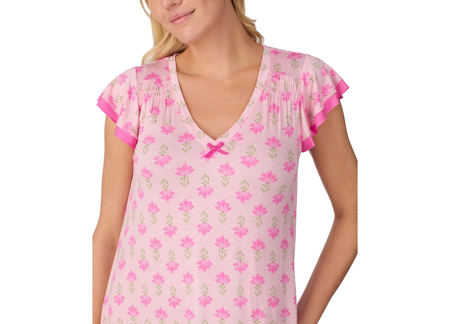 Women's Short Flutter-Sleeve Floral Jersey Chemise