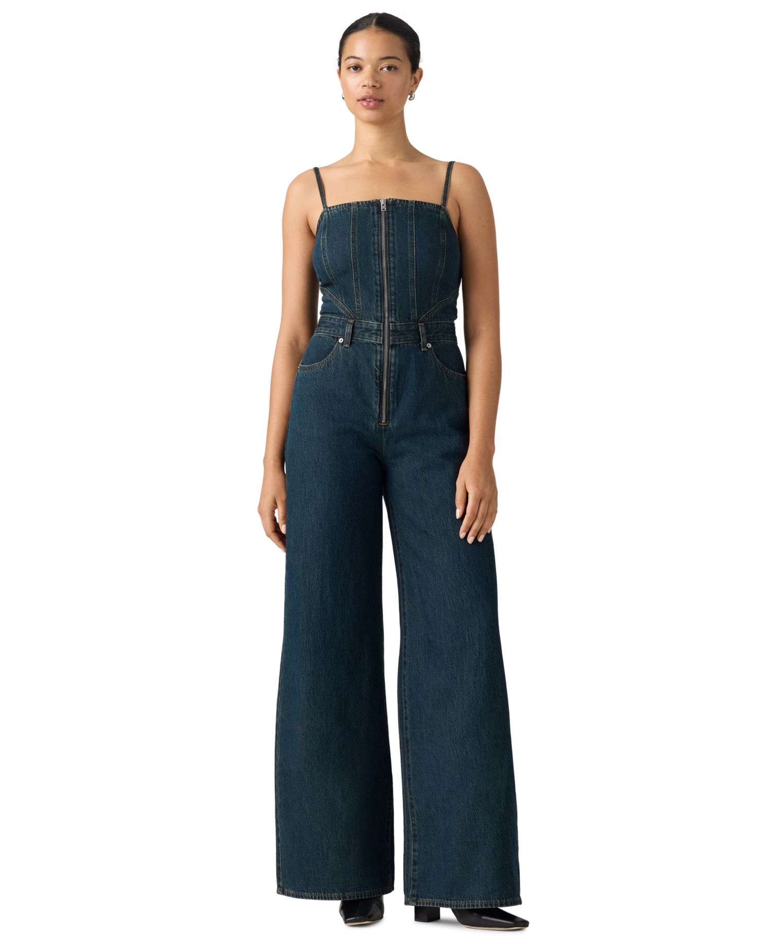Premium Women's Seamed Wide-Leg Denim Jumpsuit