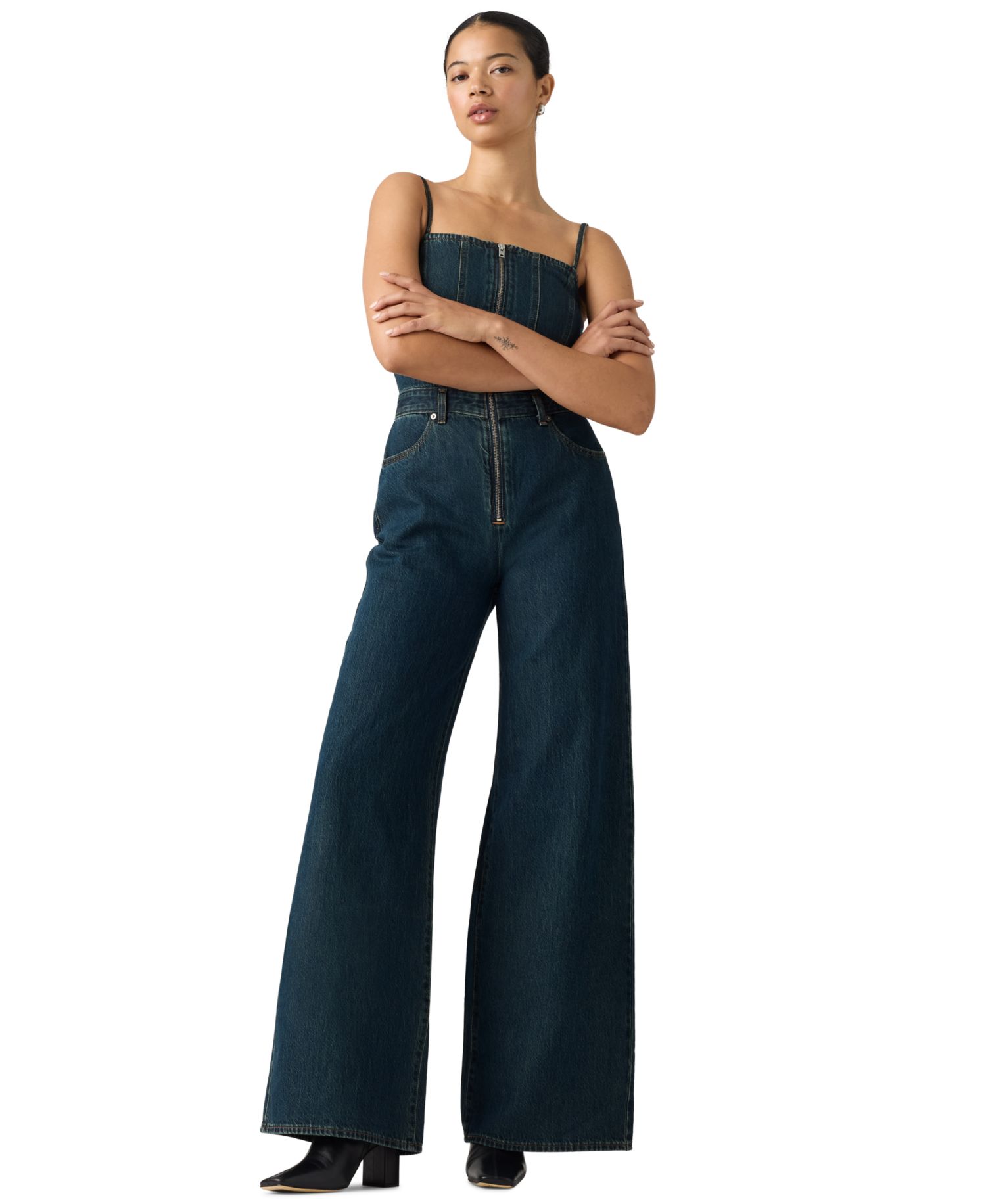 Premium Women's Seamed Wide-Leg Denim Jumpsuit