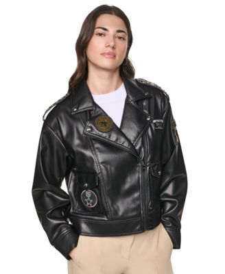 Women's Faux Leather Collared Zip-Front Jacket