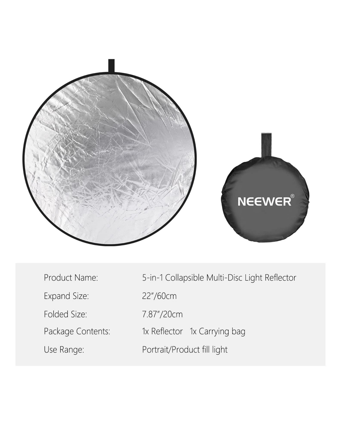 Neewer 5-in-1 Collapsible 22" Light Reflector