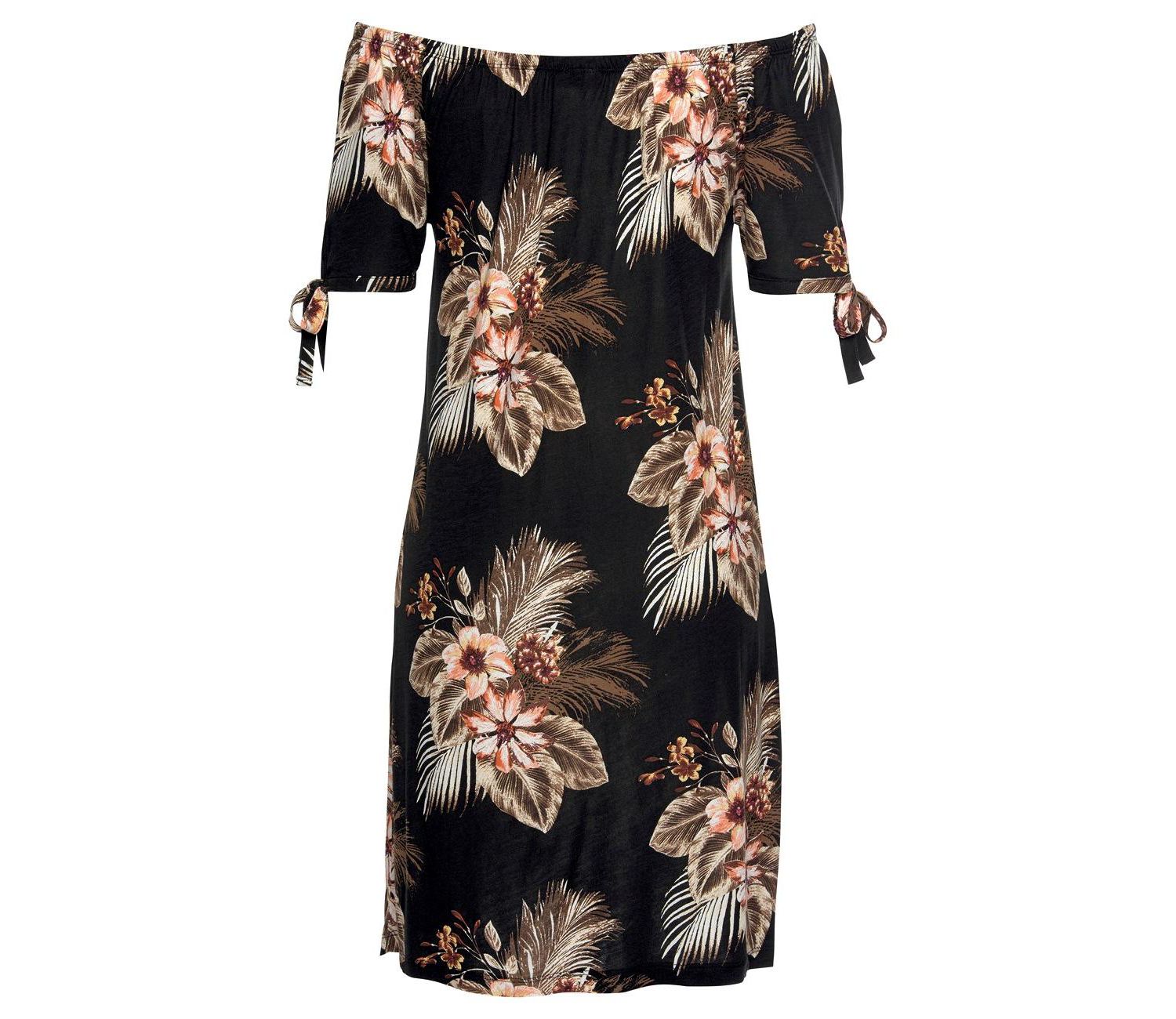 Women's Viscose Tropical Print Off Shoulder Column Short Dress