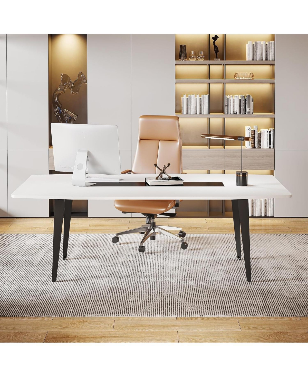 Tribesigns 70" Executive Desk, Modern Office Computer Desk with Sturdy Metal Legs, Large Boat Shaped Study Writing Desk Workstation for Home Office