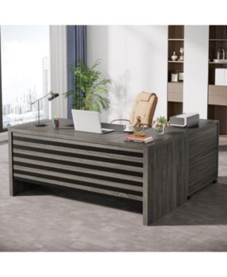 62.2" Executive Desk with Mobile File Cabinet, L-Shaped Office Desk with Storage Shelves, Large Computer Table Business Workstation Set