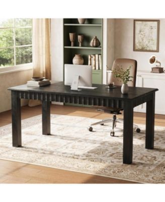 Computer Desk, Solid Wood Home Office Desk with Sturdy Wooden Legs, Rustic Large Computer Office Table for Writing, Reading, Study