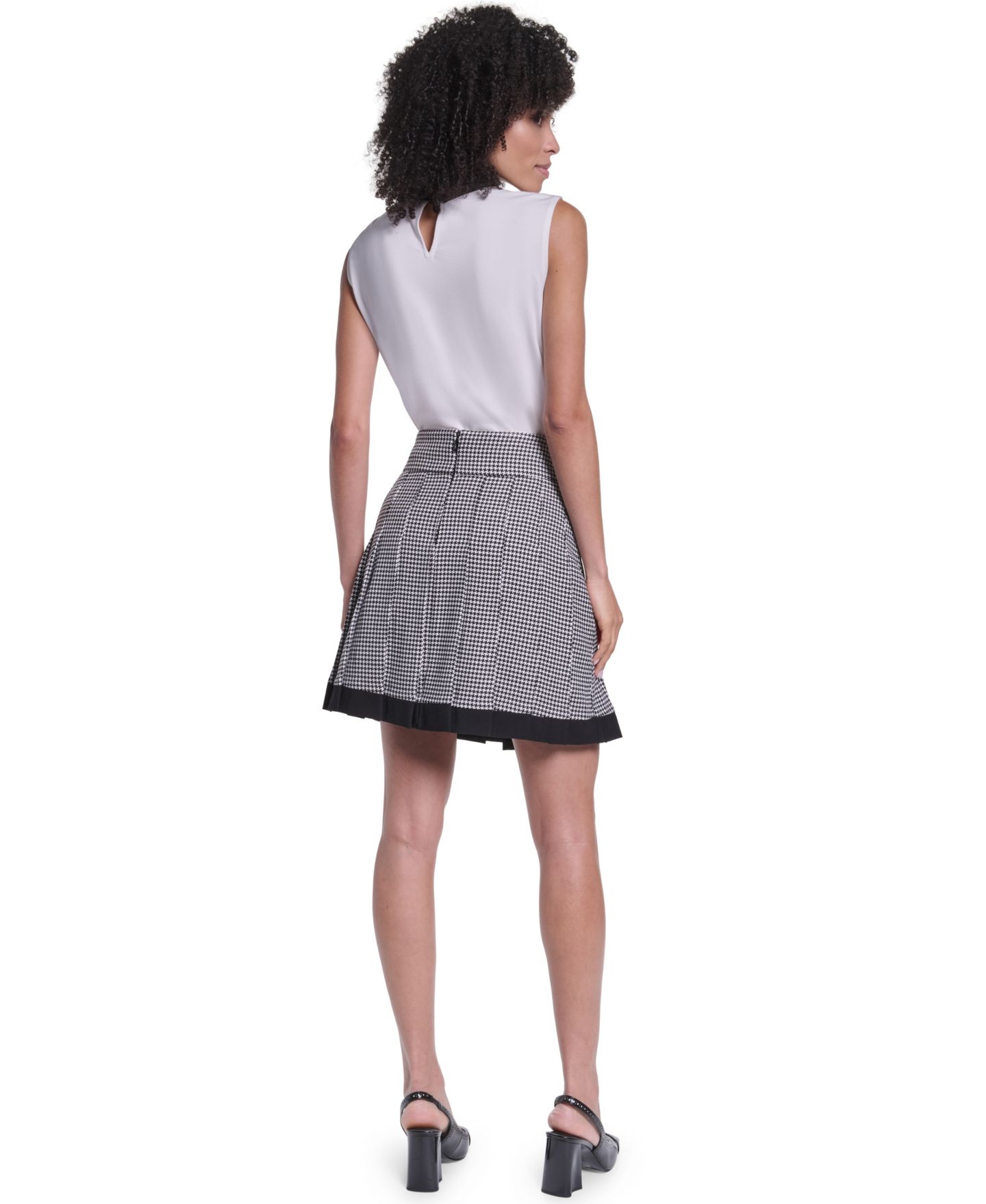 Женская юбка KARL LAGERFELD PARIS Knee-Length Pleated, цвет: Чёрный / Мягкий белый — фото 7