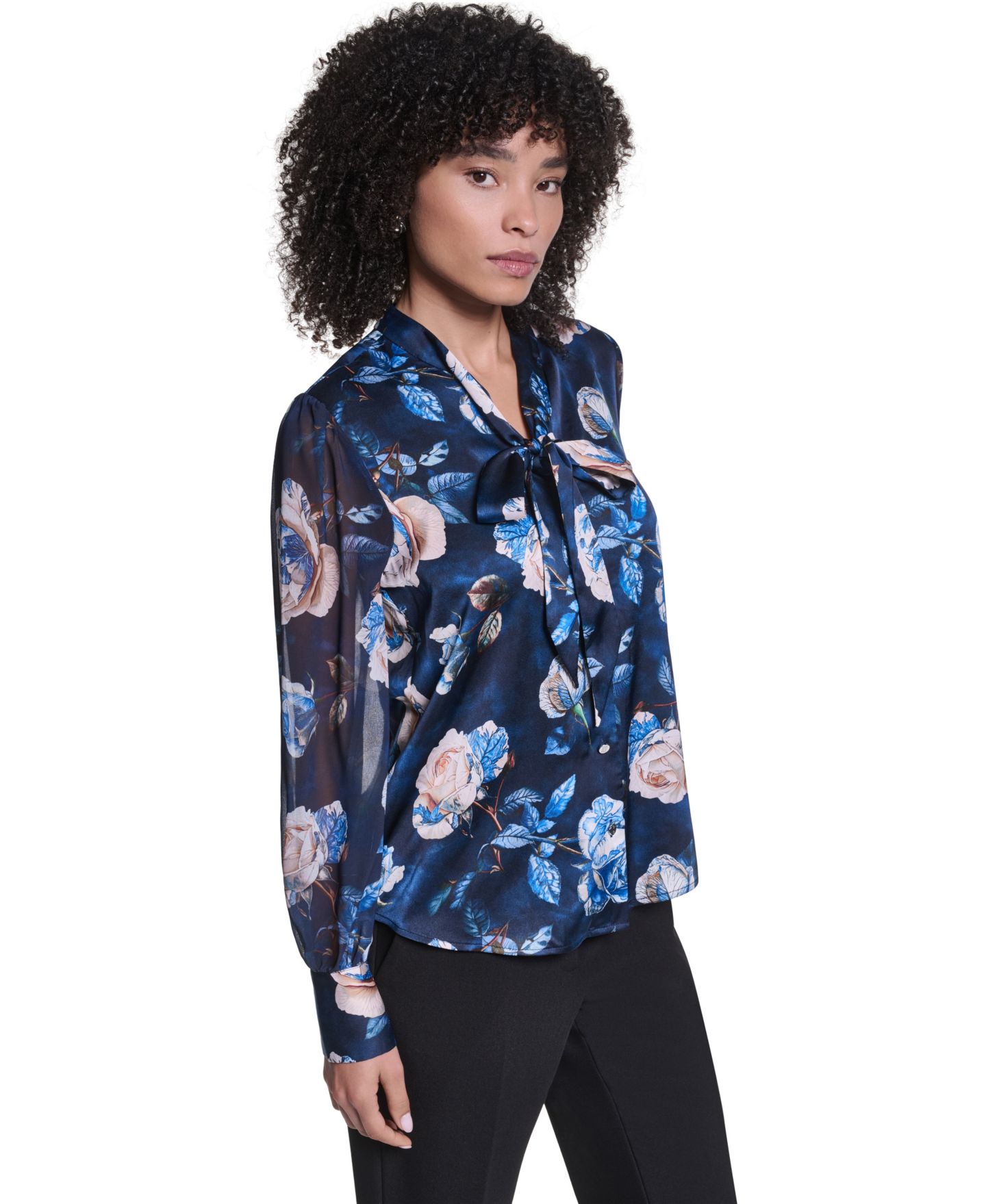 Женская блузка KARL LAGERFELD PARIS Long-Sleeve Blouse, цвет: Стальной синий разноцветный — фото 3