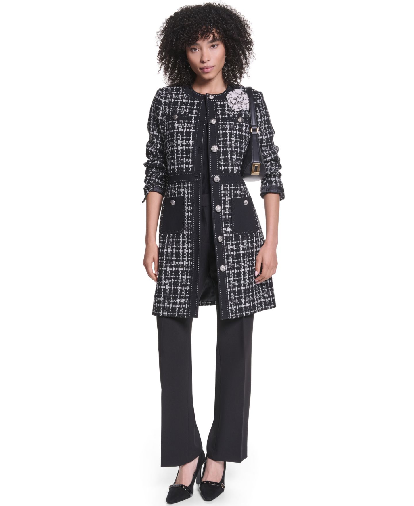 Женская куртка KARL LAGERFELD PARIS Round Neck Seven-Button, цвет: Чёрный — фото 2