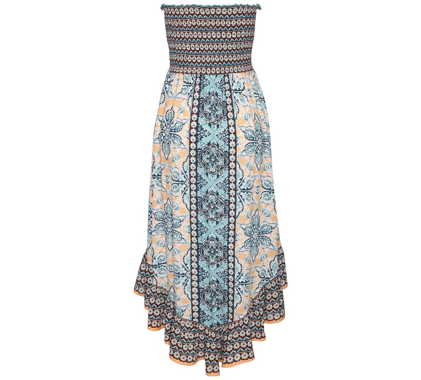 Женское платье LASCANA Viscose Printed Smocked Bodice Strapless A-Line Midi — фото 5