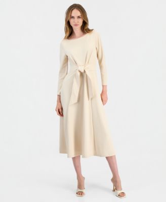 Women's Boat-Neck Tie-Waist A-Line Midi Dress