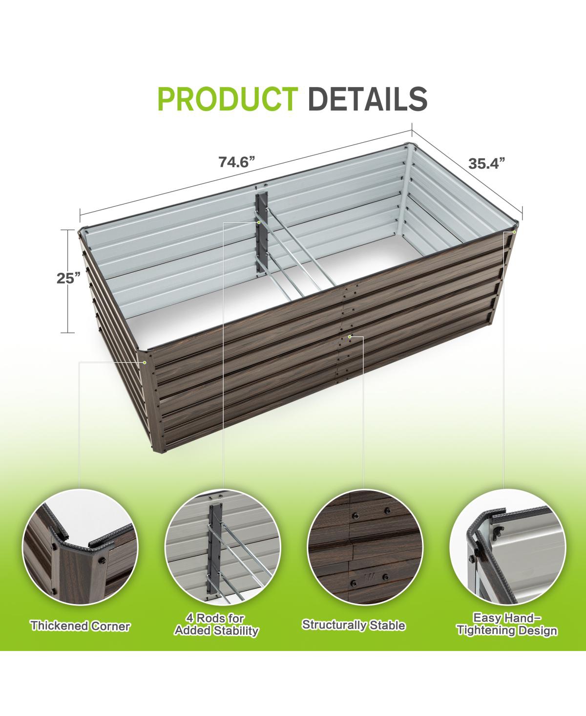Streamdale Furniture 2-Pack 74.6" Metal Raised Garden Bed Kit with Reinforcing Rods